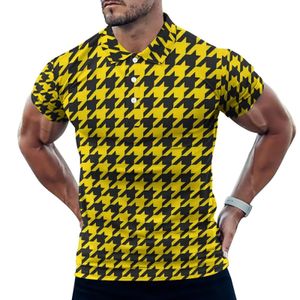 Men's Polos Houndstooth Check Casual Polo Shirts Yellow Black T-Shirts Short-Sleeve Graphic Shirt Daily Y2K Oversized Tops Birthday Present 230617