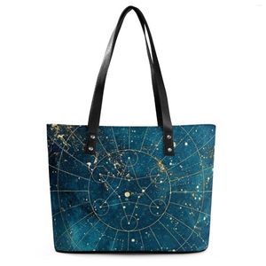 Bolsas de noite Vintage Star Map Bolsas femininas City Lights Tote Bag Y2k School Shoulder Belt Print PU Leather Beach