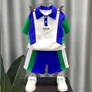 Clothing Sets Summer Kids Outfit Suits Baby Girls Boys Stripe Short-Sleeved Polo T-shirt Tops Short Pants Sets 1-12 Years Teens Loungwear 230617