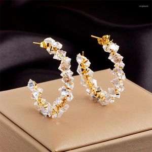 Hoop Earrings 316L Stainless Steel White Shine Zircon C Shape For Women Luxury Girls Trend Jewelry Birthday Gifts Drop