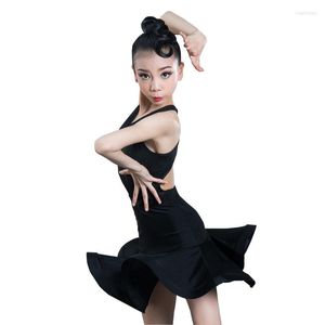 Stage Wear Girls Latin Dance Skirt Ballroom Salsa Tango Skirts Kid Child Lace Split Dress With Leotard And 110-170