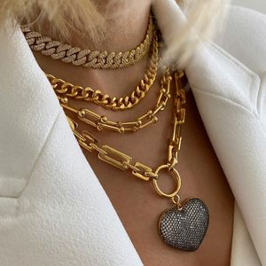 Pendant Necklaces Gift Collar heavy Minimalism Chain punk chunky Jewelry Accessory charm black crystal heart pendant necklace women men 230617