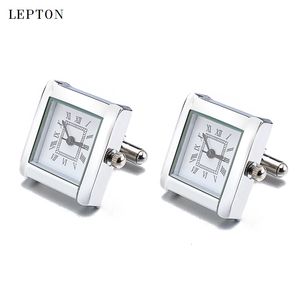 Manschettlänkar Lepton Funktionell klocka Manschettknappar för män Square Real Clock Manschett Länkar med batteri Digital Mens Watch Cufflink Relojes Gemelos 230617