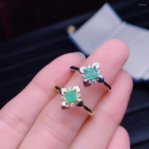 Klusterringar charmig grön smaragd ädelsten ring kvinnor silver fina smycken naturliga riktiga ädelstenar gyllene färg glänsande gåva