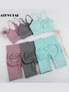 Dress Athvotar Two Piece Shorts Set Fiess Women Sexy Bra Running Shorts Set Workout Sport Gym Elasticity Tracksuits Biker Short Set