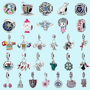 925 sterling silver charms for pandora jewelry beads Pendant Red Wine Cactus Magnolia charm set