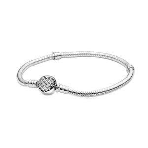 Real Sterling Silver Love Charm Bracelet for Sparkling Heart Clasp Snake Chain Bracelets Designer Jewelry for Women Girls with Original Box Set