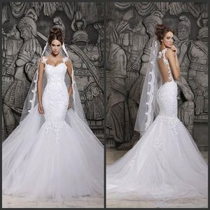 Custom Made 2021 Beautiful Court Train Illusion Transparent Back Beaded Lace Mermaid Spring Wedding Dresses Bridal Gowns258Z