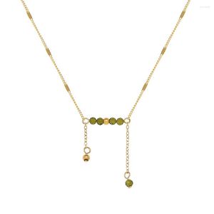 Anhänger Halsketten RHYSONG Olivgrüner Kragen Edelstahl vergoldet 18 Karat Gold Quaste Perlen Lächeln Kette Halskette Frauen Trendy Schmuck Geschenk
