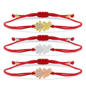 Charm Bracelets Cubic Zirconia Crystal Cute Girl Figure Bracelet Women Gold-plated Brass CZ Zircon Red String Handmade Cord Jewelry Gift