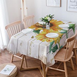 Table Cloth Farm Flower Sunflower Bee Tablecloth Waterproof Dining Party Rectangular Round Home Textile Kitchen Decoration