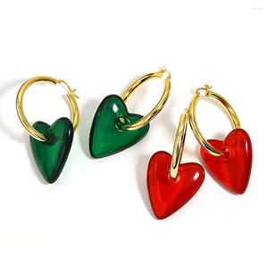 Hoop Earrings AENSOA Vintage Large Red Green Heart Acrylic For Women Gold Plated Metal Love Pendientes Jewelry