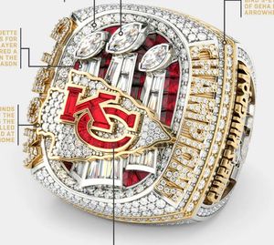 С боковыми камнями 2022 2023 KC Super Bowl Team Championship Ring с деревянной ячейкой Souvenir Souvenir