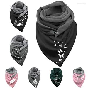 Scarves Women's Triangular Scarf Autumn Winter Warm Print Oversized Poncho Cape With Button Soft Wrap Large