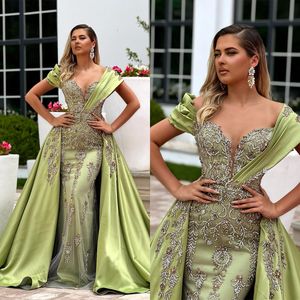 Splendidi abiti da ballo a sirena Sweetheart Off the Shoulder Candidati Perline Satin Pleats Backless Court Gown Custom Made Plus Size Party Dress Vestido De Noite