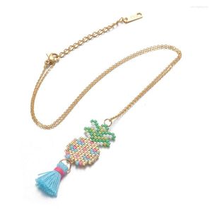 Anhänger Halsketten Miyuki Edelstahl Kette Halskette Handgemachtes Design Schmuck Geschenk für Frauen Teenager Mädchen Ananas Muster Quaste