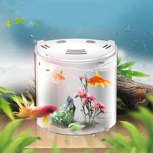 Tankar 20 cm 5l Liten akryl Desktop Fish Tank USB Mini Aquarium Tank Table Dekorera LED Lätt vattenpump Filter svamp Mini Deco Tree