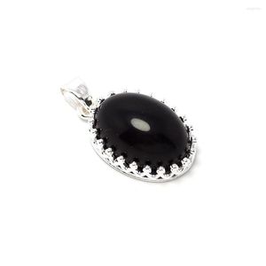 Charms Corona Collana Pendente Agata nera Cabochon Pietra intarsiata Ottone placcato argento Risultati vintage Accessori fascino ovale con fibbia