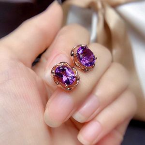 Küpe Saplama Avrupa ve Amerikalı Kız Taklitleri AMETHYST ZIRCON DIANMA 18K GÜZ KAPALI Çiçek Şeklinde Küpeler Düğün Takı Partisi Doğum Günü Hediyesi