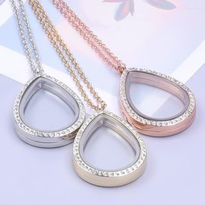 Pendant Necklaces 1Pc Metal Water Drop Glass Memory Medaillon Locket Women Trendy Picture Chain Collares Jewelry Making Bulk