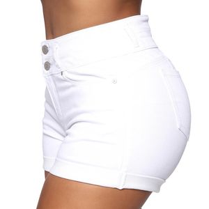 Shorts Liooil Cotton Stretchy High Waist Jean Shorts Woman Summer 2022 Casual Sweat with Pocket Zipper White Black Cuffed Denim Shorts