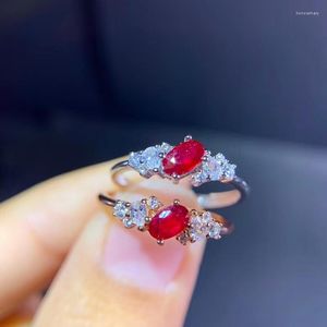 Cluster Rings Fashion Cute Flowers S925 Silver Natural Red Ruby Gem Ring Gemstone Woman Girl Weddings Gift Jewelry