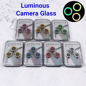 Luminous Camera Lens Ring Protector Tempered Glass Glow in The Dark Fluorescent Push Anti-scratch For iPhone 14 13 12 Mini 11 Pro Max With Retail Package