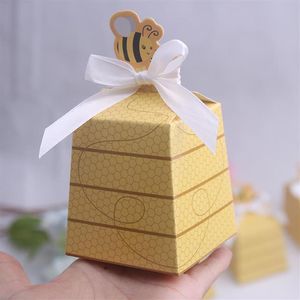 100 шт., коробка конфет «Медовая пчела» с лентой, коробка для шоколада для детского душа, дня рождения, рождественской вечеринки, уникальный и красивый дизайн253I