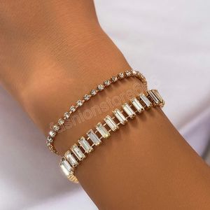 Braccialetti a catena da tennis con strass di lusso incastonati a portata di mano per le donne Braccialetti di cristallo regolabili Coppia regalo di gioielli a mano