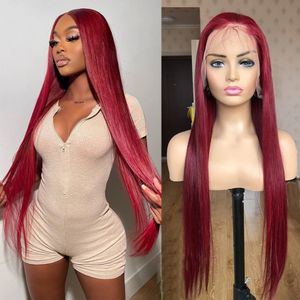 Lace Wigs Burgundy Red 13x4 HD Front Human Hair 99J Colored Straight Frontal Glueless Wig For Women 30 34 36 Inch 230617