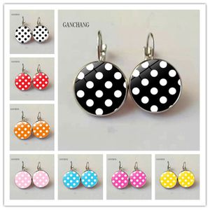 8 Color Wave Point Round Glass Cabochon Earrings Jewelry Fashion Stud Women's Gift