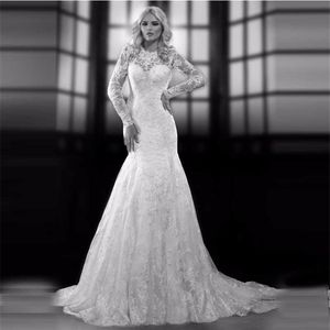 セクシーなバックレスOネック長袖レースアップリケブライダルドレスVestido de noiva Robe de mariage mermaid Wedding Dresses 3029