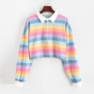 T-shirt 2021 Nuove donne camicetta primaverile signore ragazze arcobaleno a strisce colorate camicie in tessuto femminile top e camicette