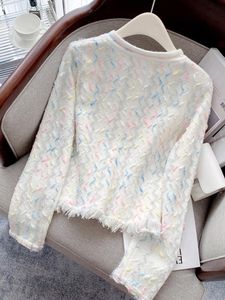 Cardigans Circyy White Cardigan Women Sweater Spring Autumn Sticked Rainbow Striped 2022 Korean Fashion Single Breasted Sweet Tassel