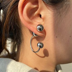 Stud Earrings FFLACELL Korean Fashion Punk Design Metal Ball Studs Gold Silver Color Y2K Female Party Club Jewelry For Women Gifts