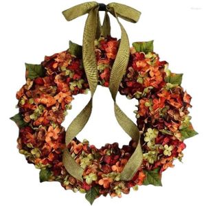 Dekorativa blommor Autumn Harvest Hortangea Wreath Forn Door Pumpkin Rustic Farmhouse Handmade Home Thanksgiving Decoration