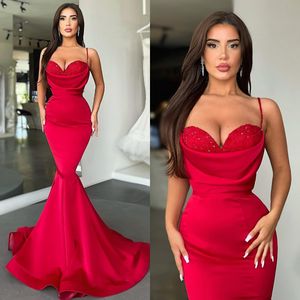 Sexy Red Mermaid Prom Dresses Sweetheart Sequins Party Evening Gowns Pleats Semi Formal Red Carpet Long Special Occasion dress