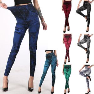 Leggings femininas imitação de brim femininas multicoloridas nádegas para cima calças cortadas roupas fitness garota sexy