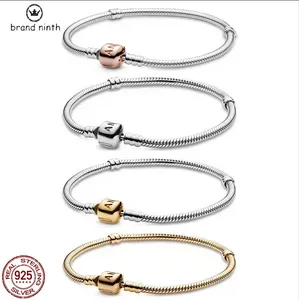 Argento 925 per gioielli con ciondoli Pandora Ciondolo Bracciale classico fai-da-te Chiusura a secchiello in oro rosa