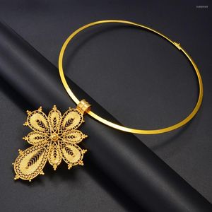 Pendant Necklaces Anniyo Ethiopian Large Cross Round Chokers Women Girls Gold Color Eritrean African Ethnic Traditional Jewelry #217006C