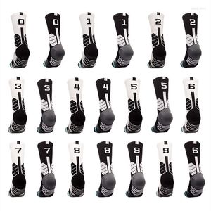Men's Socks Men's Black White Number Basketball Middle Breathable Towel Bottom Fitness Running Cycling Hiking Sports Calcetines