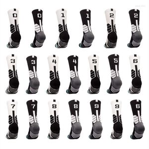 Herrstrumpor Herr Black White Number Basketball Middle Breattable Handduk Botten Fitness Running Cykling Vandring Sport Calcetines