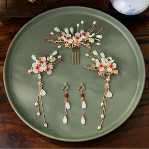 Haarspangen 1 Set Pflaume Bossom Clip Ohrring Inse Kopfschmuck Blume Frauen HaarnadelTraditionell handgefertigt