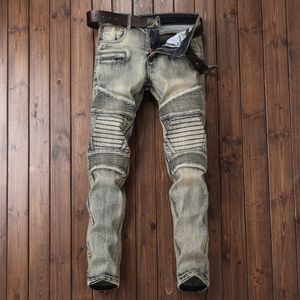 Dedicato al filo da ricamo stropicciato motociclistico nostalgico, alla moda personalizzato e versatile jeans revival rock elastico per uomo