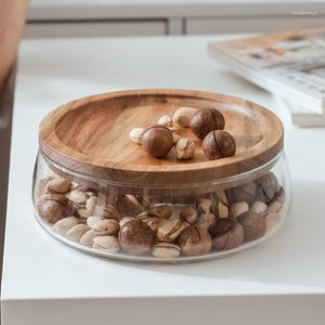 Storage Bottles 1000-2350ml Acacia Wood Nut Fruit Plate Candy Kitchen Box Home Living Room End Table Double Glass Household Boxes