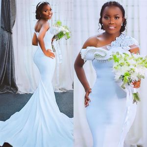 2020 Plus Size Arabic Aso Ebi Crystals Lace Mermaid Wedding Dresses One Shoulder Bridal Dresses Cheap Wedding Gowns ZJ053210v