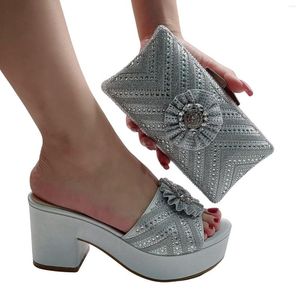Dress Shoes Doershow Italian Silver And Bags To Match With Bag Set Decorated Rhinestone Nigerian Women Wedding STW1-20
