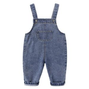 Övergripande övergripande jeans för barnbyxor ruser för pojke tjej vår hösten solid barn baby long pant flicka denim jumpsuit 230617