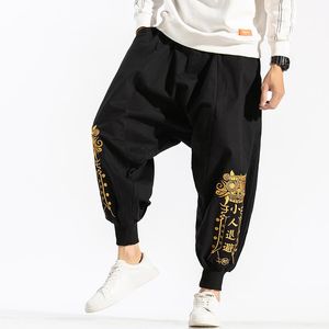 Hosen Neue Männer Stickerei Wied Bein Hosen 2023 Herren Chinesischen Stil Streetwear Jogginghose Männlichen Baumwolle Leinen Vintage Jogger Hosen Große größe