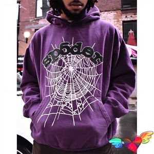 Мужские толстовки с капюшоном с флэш-наклейкой Sp5der Hoodie 2023 Мужчины Женщины 1 Фиолетовый Young Thug Spider 555555 Пуловеры по всему миру G230328